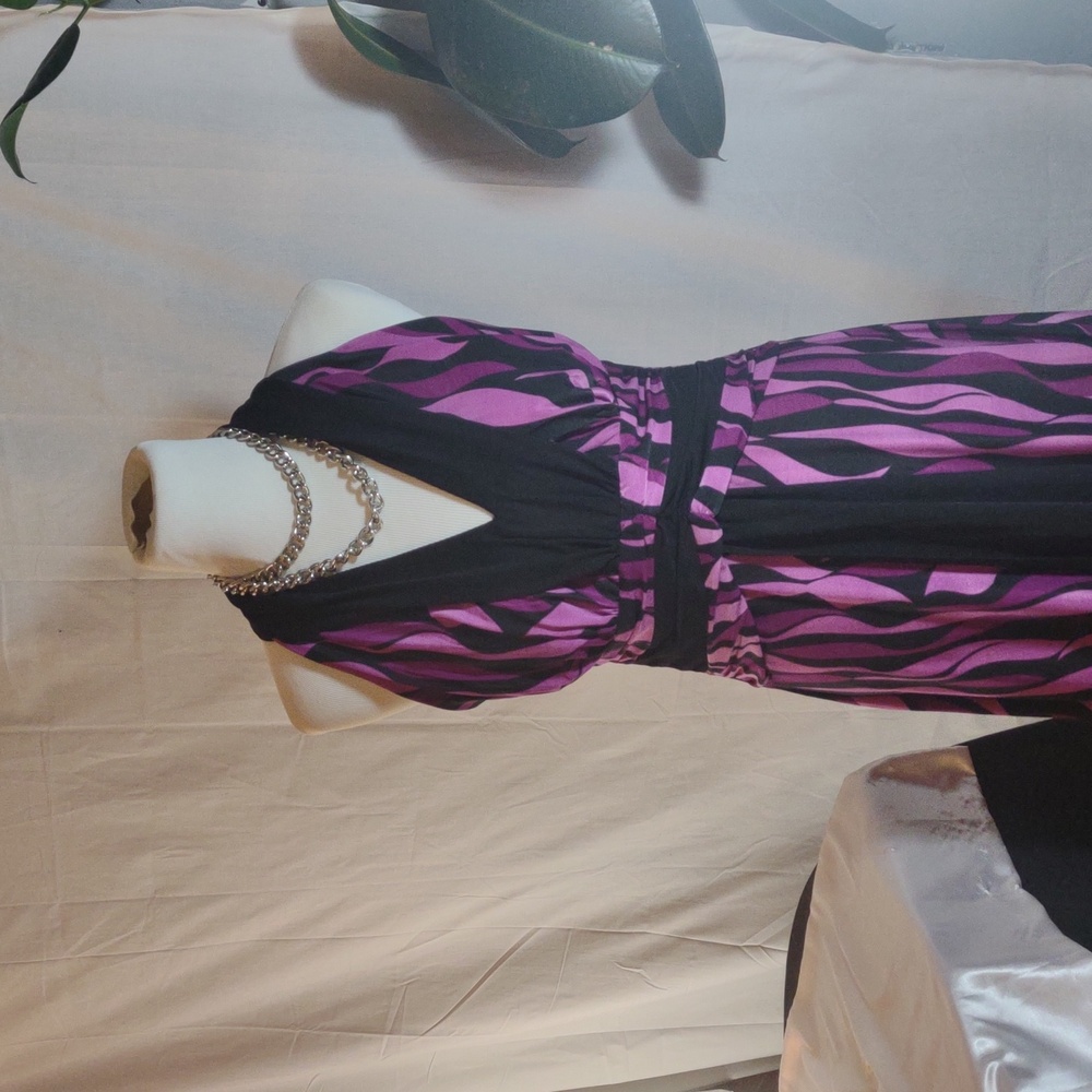 Sexy Long Purple/Black Swirl V Neck Racer Back-esque by AA Studio AA Sz. 10